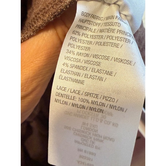 LOGO Lori Goldstein Lounge Pants Size L Mauve/Brown Wide Leg Crop Lace Trim Cozy - Picture 8 of 9